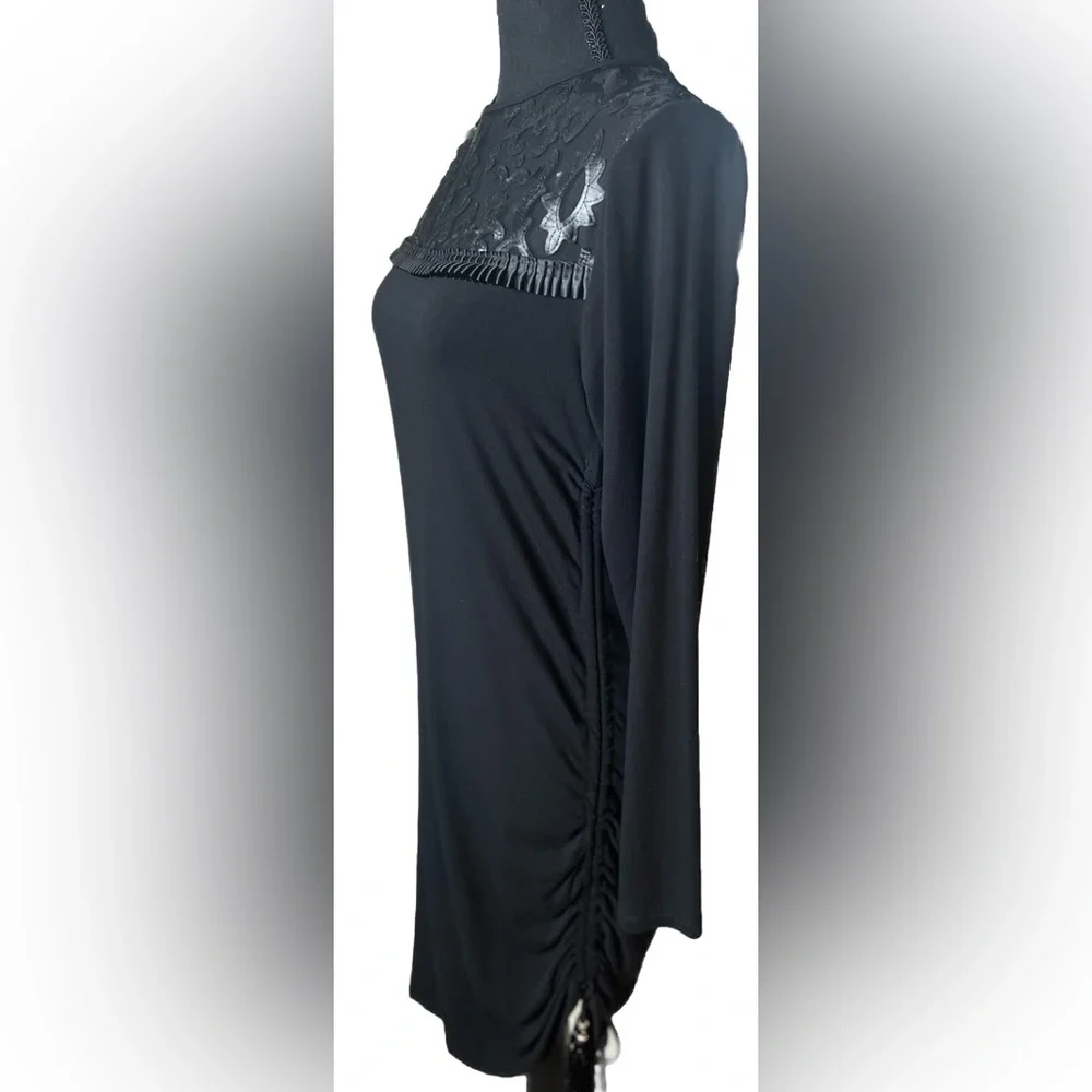 🤩 NEW ITEM! Analili Irma Ruched Tunic Dress Black Asymmetrical Midi Knee Length - Picture 4 of 13